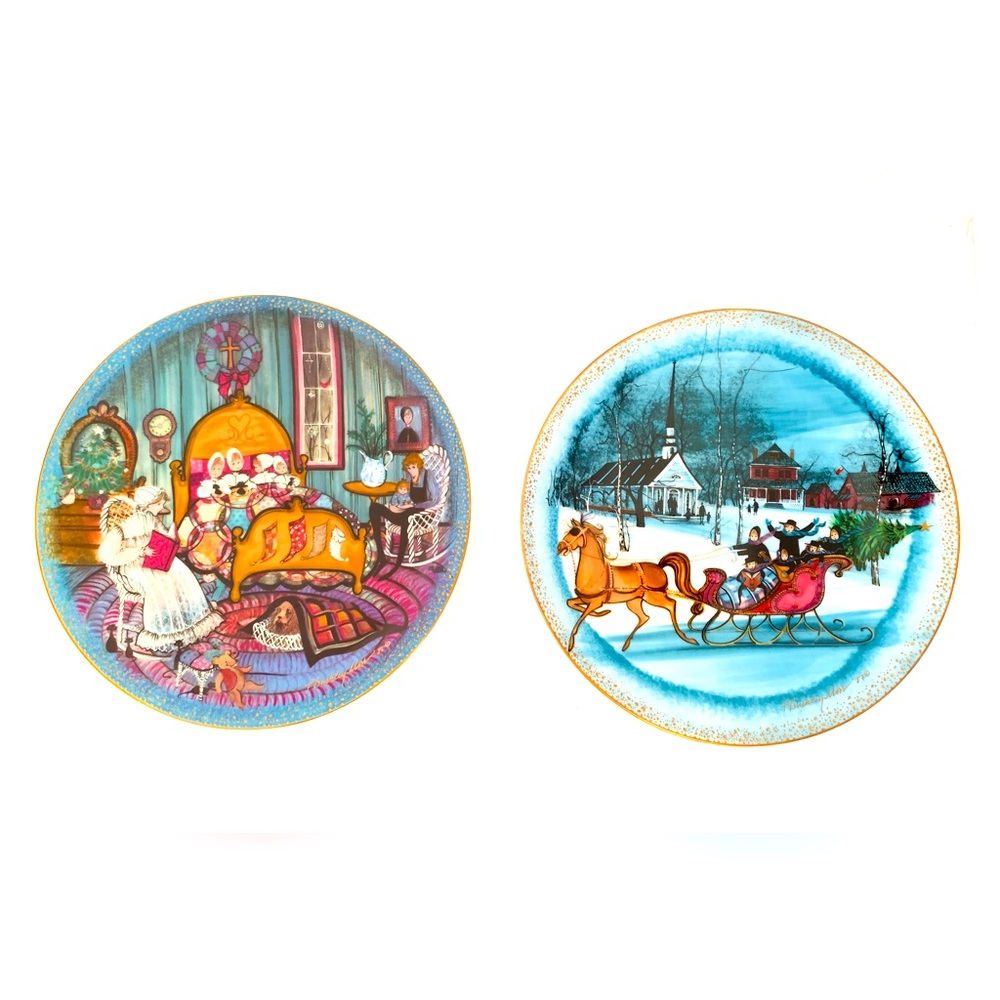 P. Buckley Moss porcelain plates The night before Christmas and Christmas Sleigh
